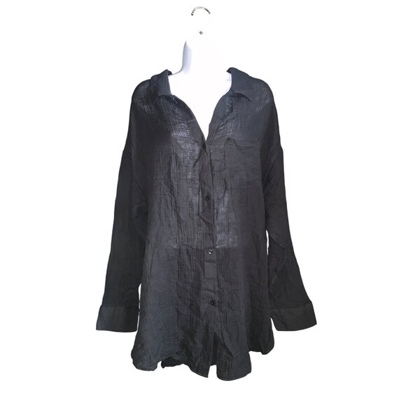 Shade & Shore Womens Black Swimsuit Cover-Up Button Down Shirtdress Size Large - Picture 2 of 13